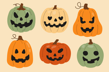 Vector illustration set of cute doodle Jack o Lantern pumpkins for digital stamp,greeting card,sticker,icon,design