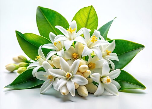Delicate Mogra Flowers on a Pure White Background for Nature and Floral Design Concepts
