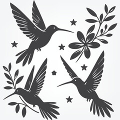 set of silhouettes of birds