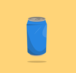 Blue soda cold drink can on yellow background 