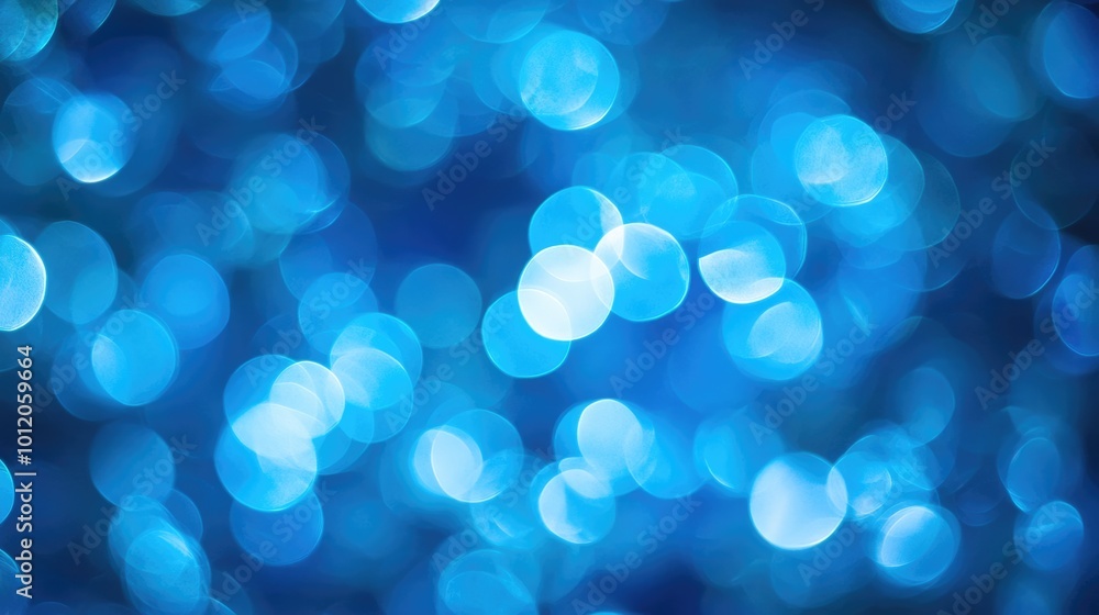 Poster blue radiance: abstract design with illuminating bokeh light in dark background