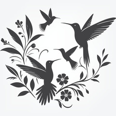 set of silhouettes of birds