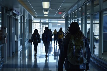 Students walk through a busy school hallway during a typical school day, engaging with friends and preparing for their next classes