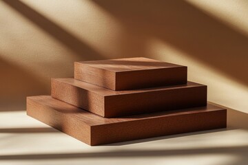 Three brown platform with shadow, mockup for product display, Generative AI