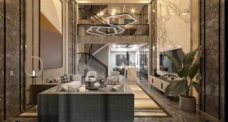 3d render of modern home interior living room