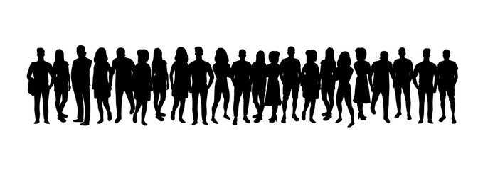 Group of people staying in line. Team concept. Silhouette people crowd.