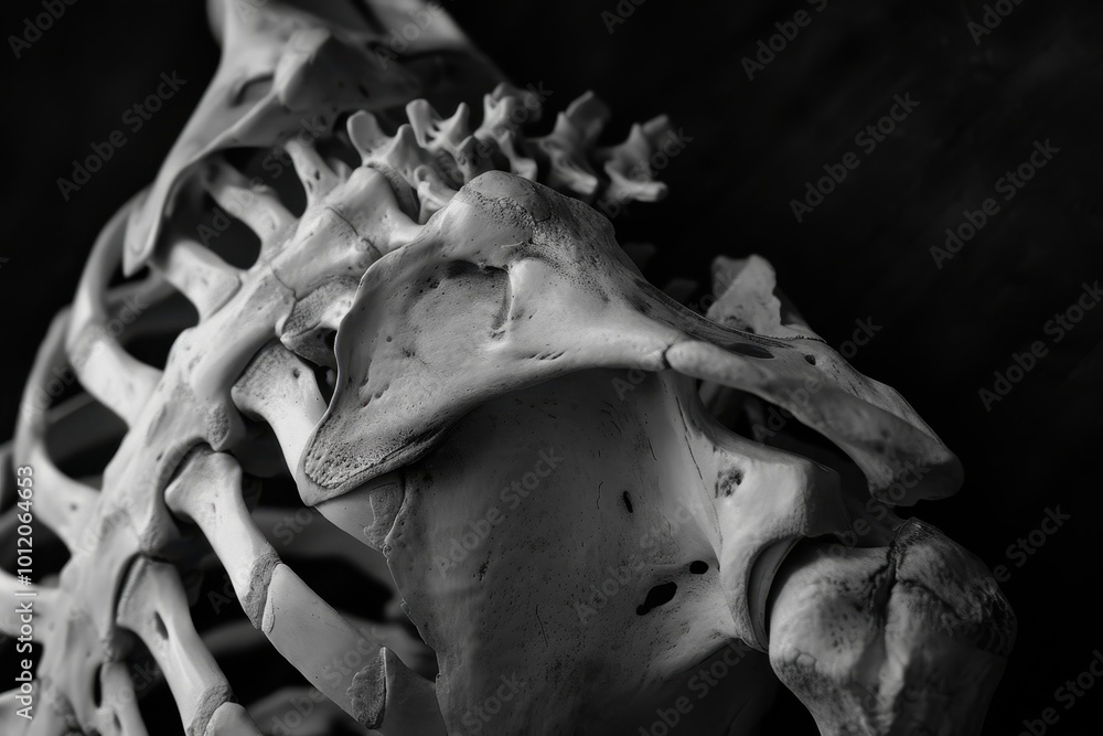 Aufkleber detailed close-up of a skeletal ribcage displaying the natural texture and structure, emphasizing th