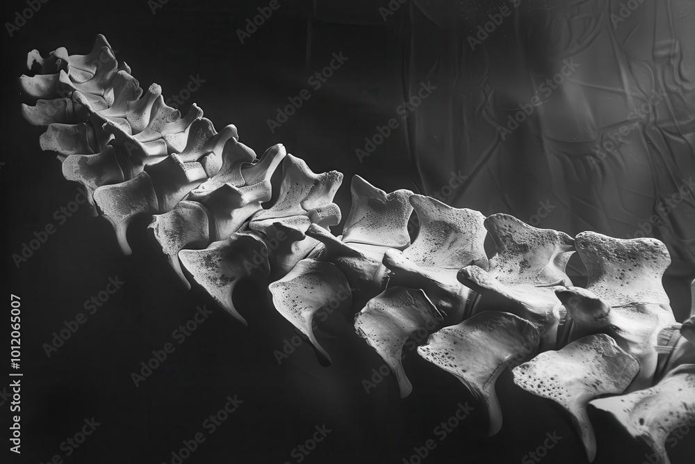 Poster A detailed view of a human vertebral column showcasing the intricate structure of the spine against a neutral background highlighting its curvature and distinct anatomy