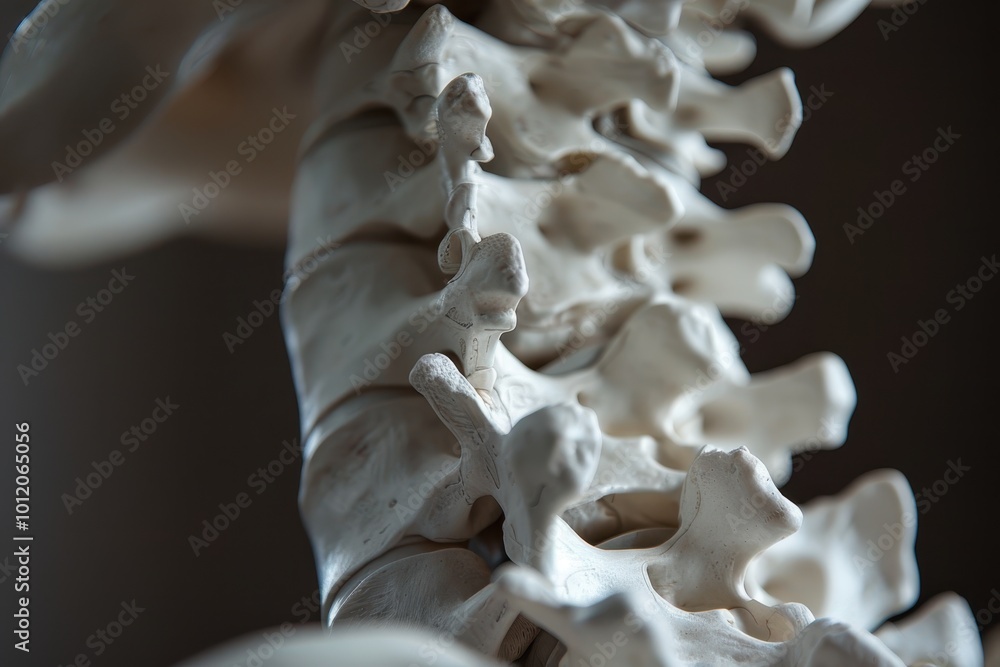 Poster A detailed view of a human vertebral column showcasing the intricate structure of the spine against a neutral background highlighting its curvature and distinct anatomy