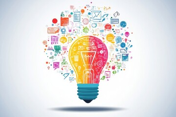 Colorful light bulb and business icons, Generative AI