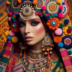 "Cultural Fusion Fashion"
 "Fashion photography blending traditional attire with modern designs, celebrating the global fusion of cultures through colorful and vibrant clothing." T