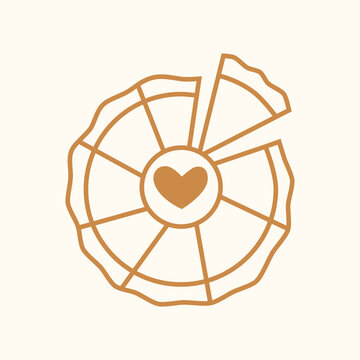 recommend clip art: Pizza icon top view with broken piece and heart. Vector illustration in outline style