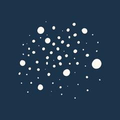 White snow of different shapes. Snowfall on sky background. Winter weather. Vector illustration.