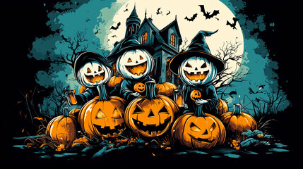Fototapeta premium Halloween Illustration with Spooky Elements and Eerie Atmosphere