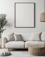 Stylish Frame Mockup in Minimalist Scandinavian Living Room Interior