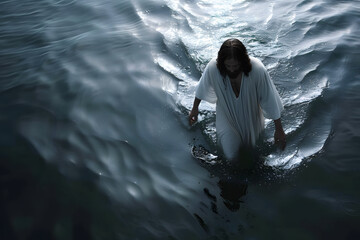 Fototapeta premium Jesus Walking on the Deep Sea in the Bible | Miraculous Display of Divine Power and Faith