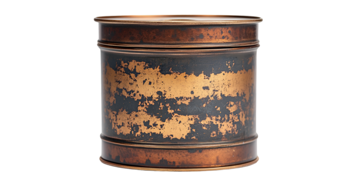 Round Metal Container with Gold and Black Stripe
