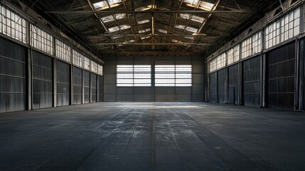 Spacious Dark Hall or Garage. AI generated illustration