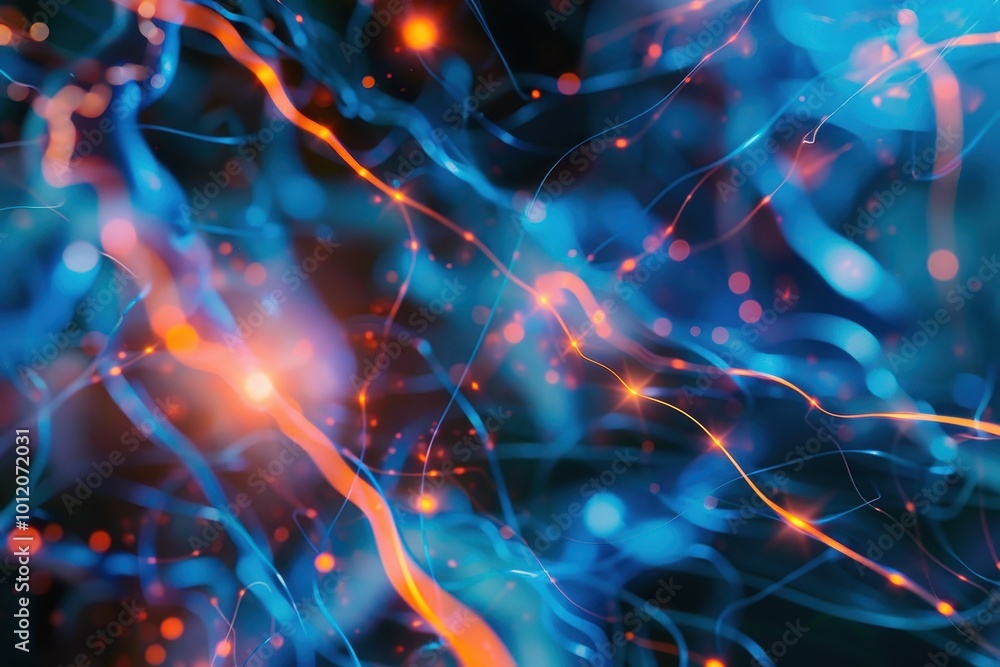 Poster Vibrant abstract waves of light and color flowing dynamically against a dark background, illustrating energy and motion in a captivating visual display