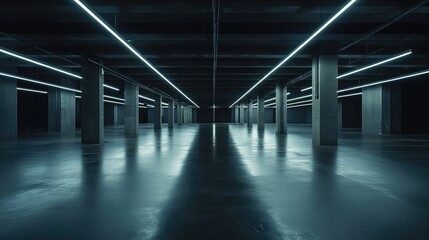 Spacious Dark Hall or Garage. AI generated illustration