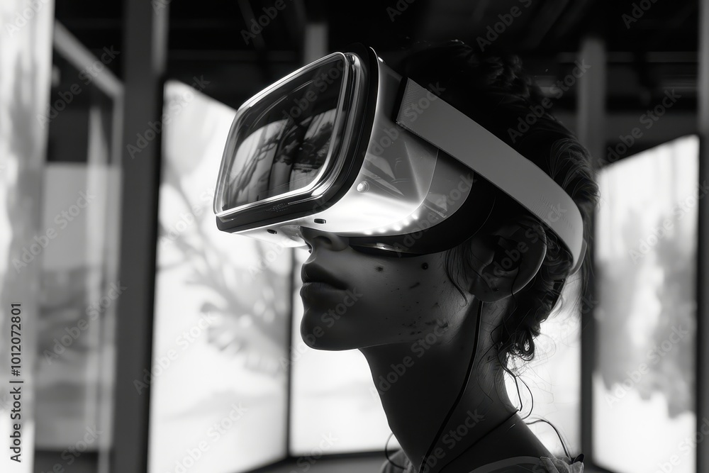 Aufkleber virtual reality experience with vibrant glowing visuals in an immersive gaming environment during ni