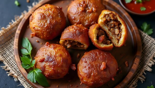 Khar Khuushuur Dark Fried Pastries with Crispy Edges (Mongolian Cuisine)