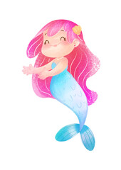 Cute Mermaid with Pink Hair and Blue Tail – Fantasy Character, Transparent Background