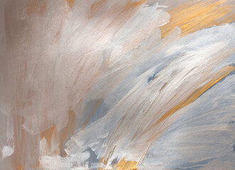 Art hand drawn watercolor and acrylic smear blot canvas painting wall. Abstract texture silver, beige pastel color stain brushstroke texture background.