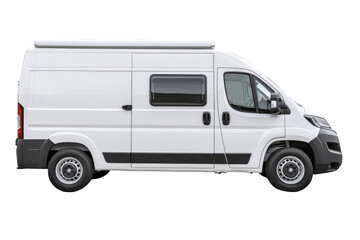 White modern motorhome side view with copy space on transparent background