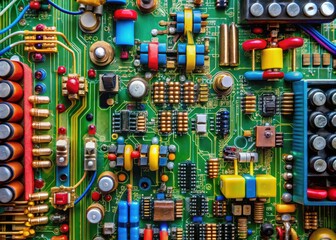 Detailed Close-up of an Amp Meter Circuit Board with Colorful Components and Wiring Layouts