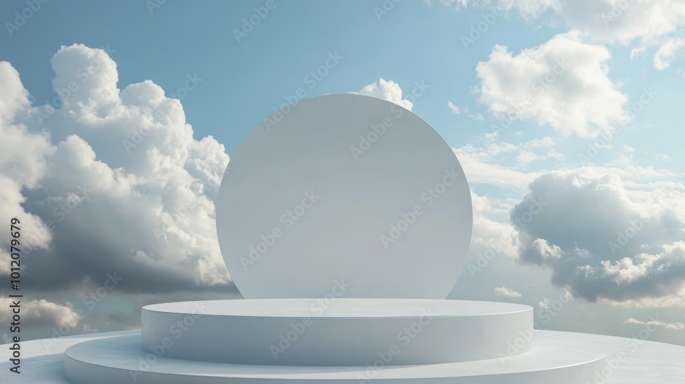 Poster minimalistic stage for product showcase in nature setting with sky background