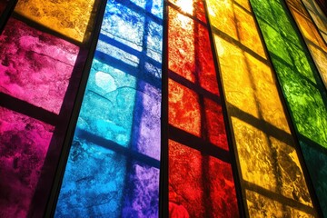 A stained glass effect with rainbow colors filling the different sections