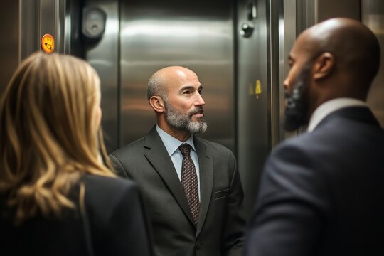 Businesspeople Having Conversation In Elevator, Generative AI