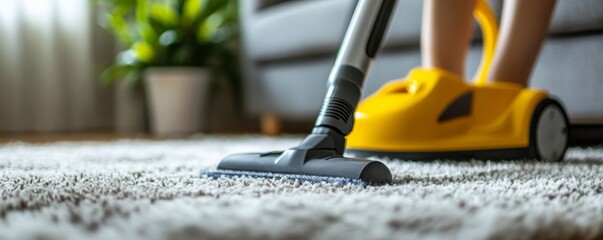 Person Cleaning Carpet With Vacuum Cleaner, Generative AI