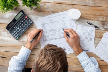 Naklejka premium Accountant calculating tax at desk, Generative AI