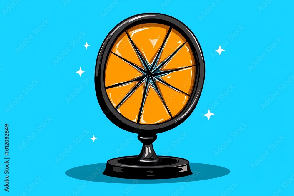 Poster Minimalist icon of a cracked mirror, symbolizing the reflection of past mistakes with simple lines and abstract shapes