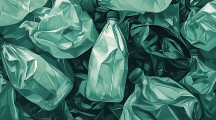 Obraz premium Crumpled Plastic Waste. AI generated illustration.
