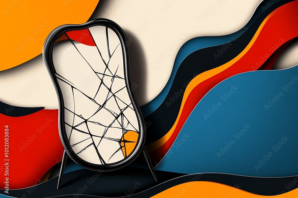 Aufkleber Minimalist icon of a cracked mirror, symbolizing the reflection of past mistakes with simple lines and abstract shapes