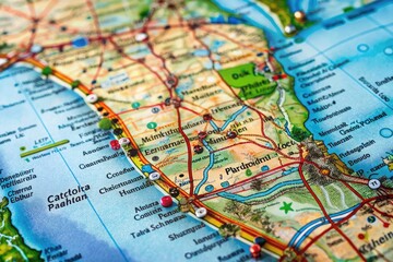 Naklejka premium Detailed Florida Map Highlighting Major Highways and Routes for Travelers and Navigation Enthusiasts