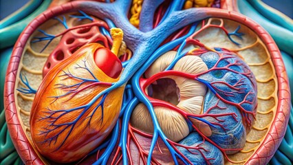 Detailed Frontal Section Anatomy of the Human Heart Showing Chambers, Valves, and Blood Flow Pathways