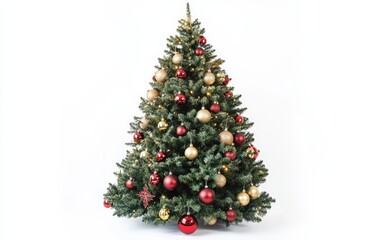 Decorated christmas tree on white background