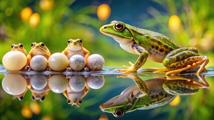 Naklejka premium Detailed Lifecycle of a Frog from Egg to Tadpole to Adult: Nature's Remarkable Transformation Process