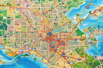 Obraz premium Detailed Los Angeles County Map Featuring Major Roads, Landmarks, Neighborhoods and Geographic Areas