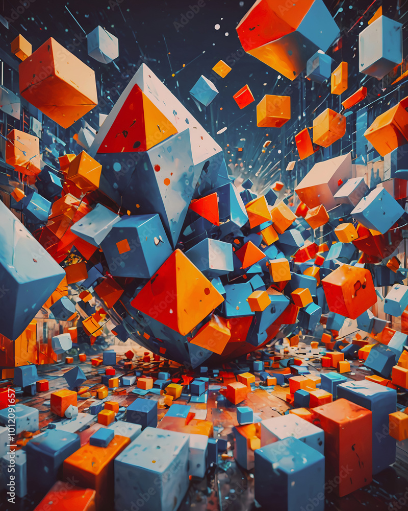 Poster 3d illustration of abstract geometric background with cubes. 3d rendering