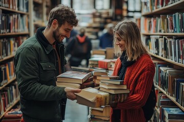 Man And Woman Exchanging The Books, Generative AI