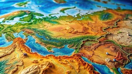 Naklejka premium Detailed Map Highlighting the Gobi Desert with Geographic Features and Surrounding Landscapes