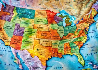 Naklejka premium Detailed Map of America Showing States, Major Cities, and Geographic Features for Educational Use