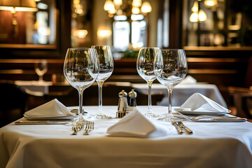 table set for a dinner in a high-end restaurant 5376 x 3584
