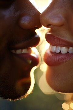 A playful lip lock in the golden hour