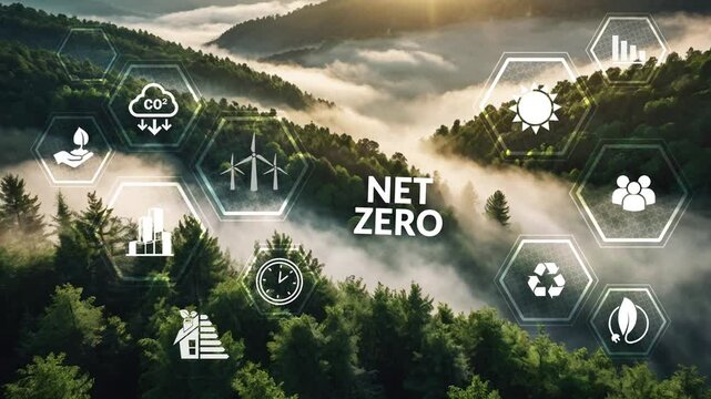Net zero emission 2050.Circular economy concept for future business growth and environmental sustainability and reduce pollution for future business and environmental growth.4k corporate video.4k vide
